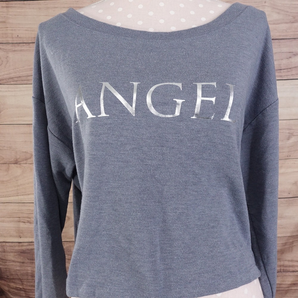 VICTORIA'S SECRET "ANGEL" BLUE GREY LONG SLEEVE CROP TOP WOMENS SZ S